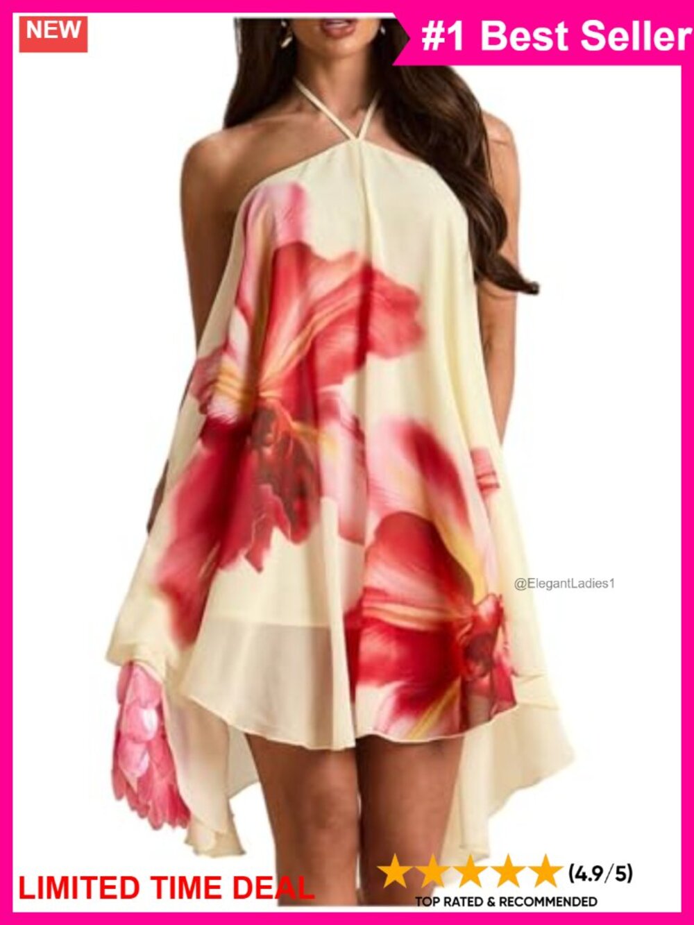 Flowy Floral Halter Mini Dress Ruffle Tie Backless Summer Party